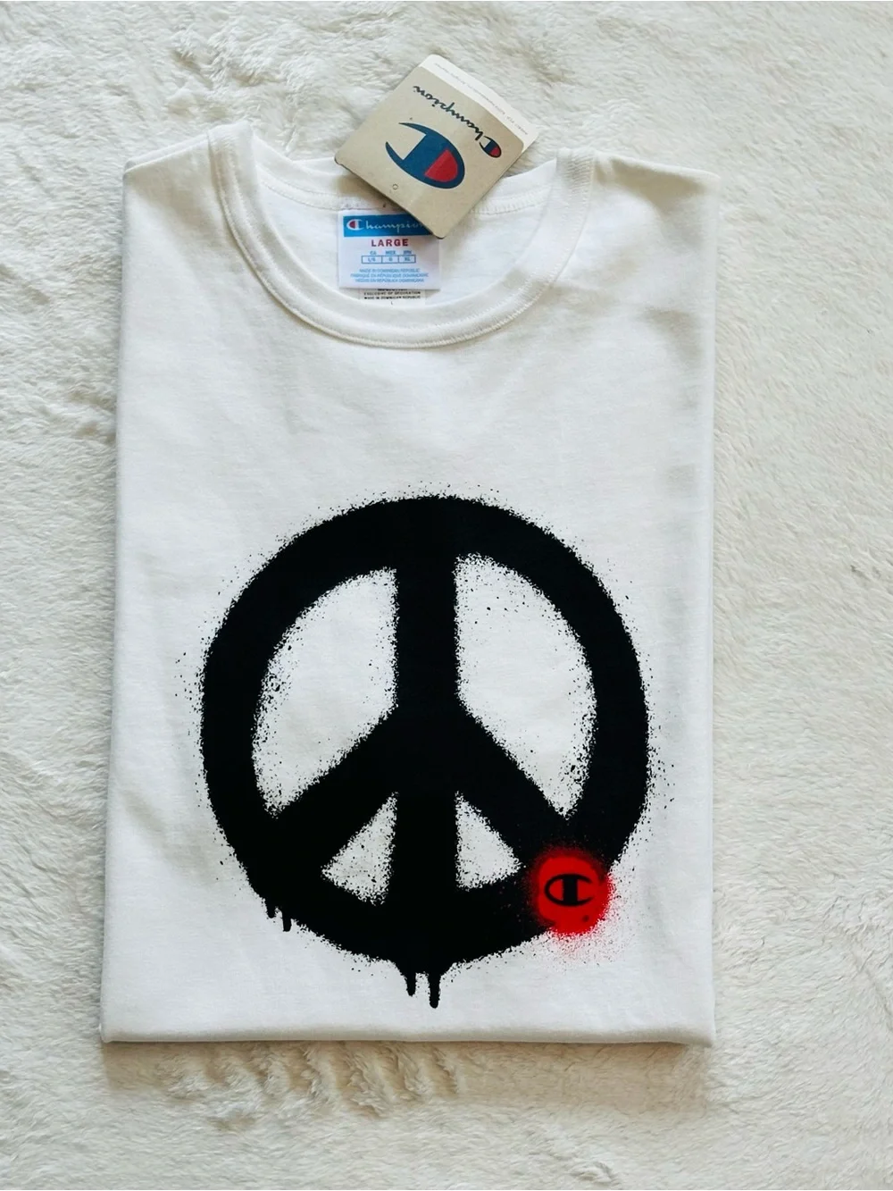 NWT Champion Men’s Heritage Peace Sign Logo T-Shirt White Crew Neck Size L - Picture 3 of 9